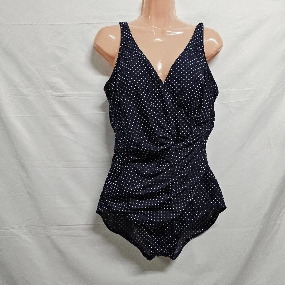 Miraclesuit Oceanus One Piece Swimsuit Women Size 18 Blue Dots